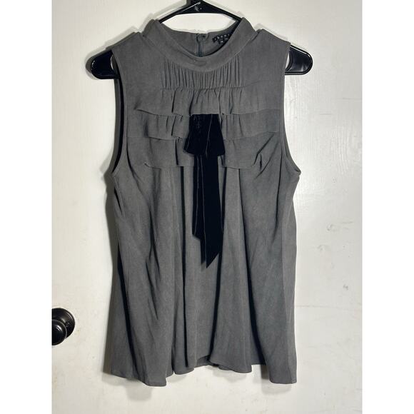 Theory Sleeveless Ruffles Top With Velvet Bow Gray SZ Medium Viscose Office Wear - Picture 1 of 7